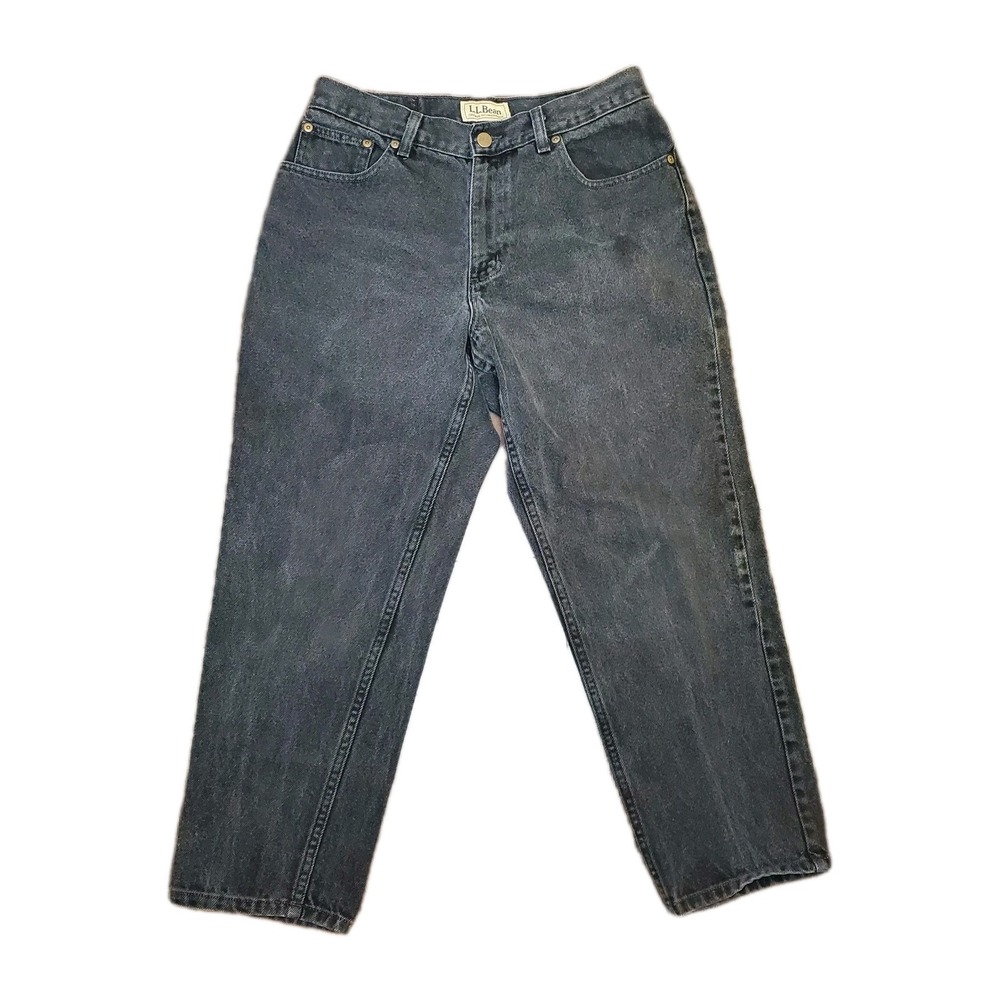L.L. Bean Womens Size 12 Petite Classic Fit Black Denim Mom Ankle Jeans 35×25